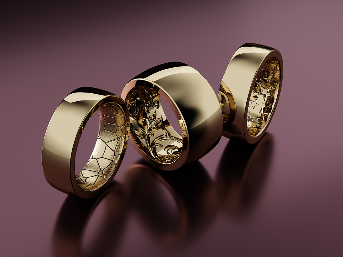Hidden Texture Rings. Jewellery 3D Rendering.